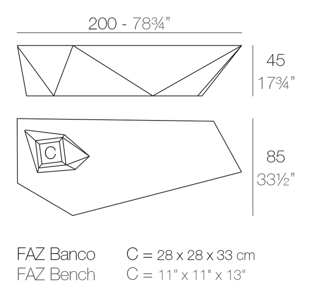 Faz Bench by Vondom, size drawing