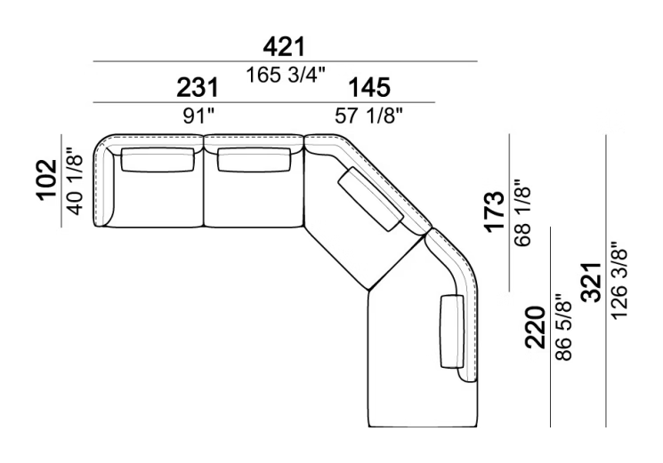 Self Control Sofa by Arketipo, size drawing: Composition C