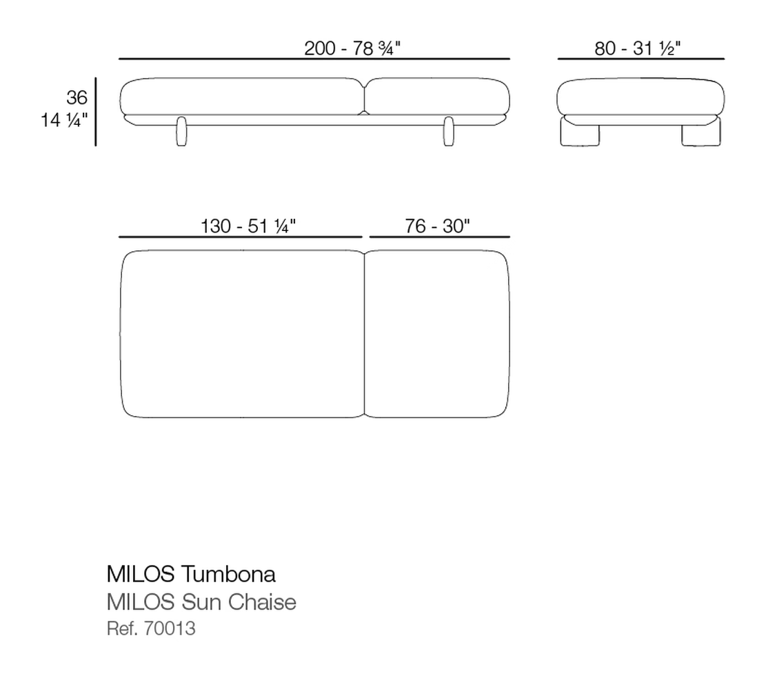 Milos Sun Lounger by Vondom, size drawing
