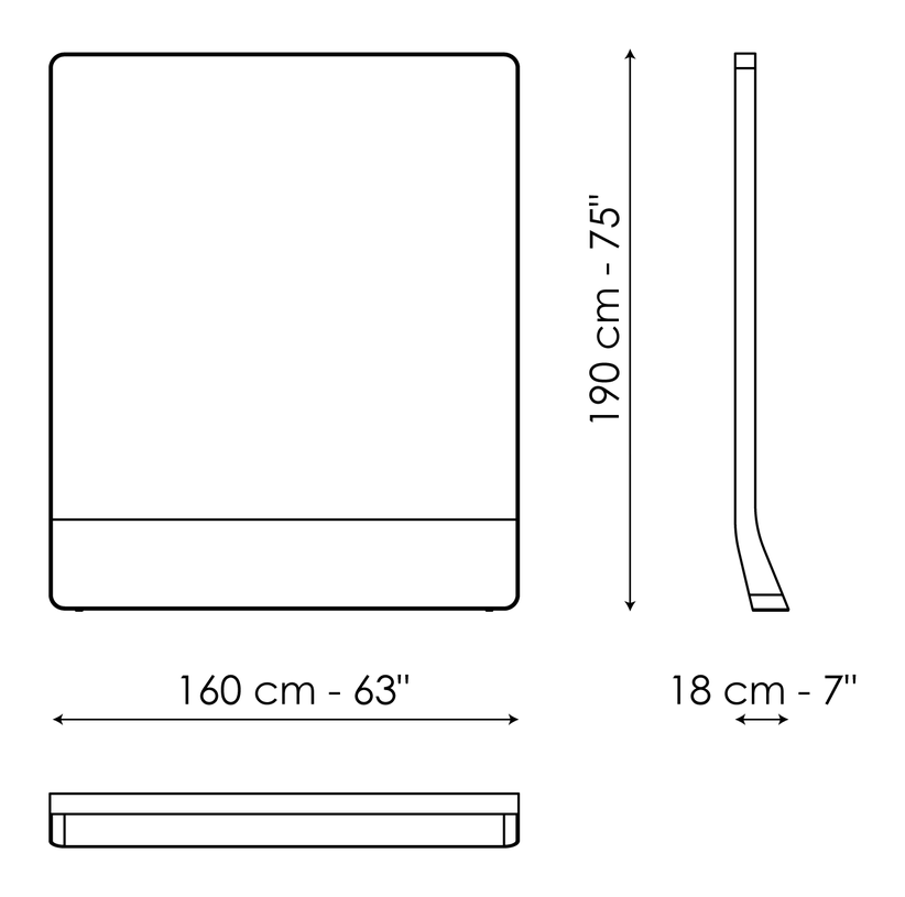 Narciso Floor Mirror by Bonaldo, size drawing: Narciso 160 x H 190