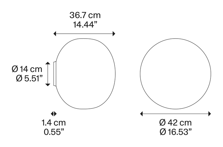 Volum Wall Lamp by Lodes, size drawing: Volum 42 Wall