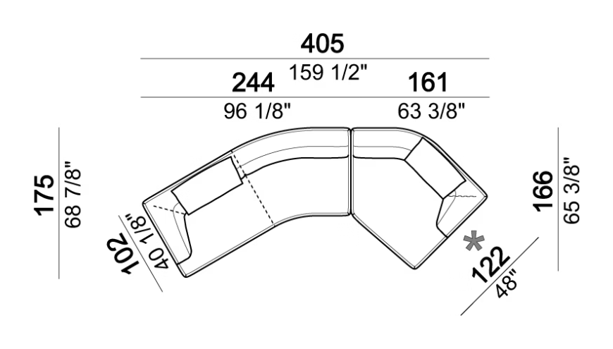 Starman Sofa by Arketipo, size drawing: Composition F