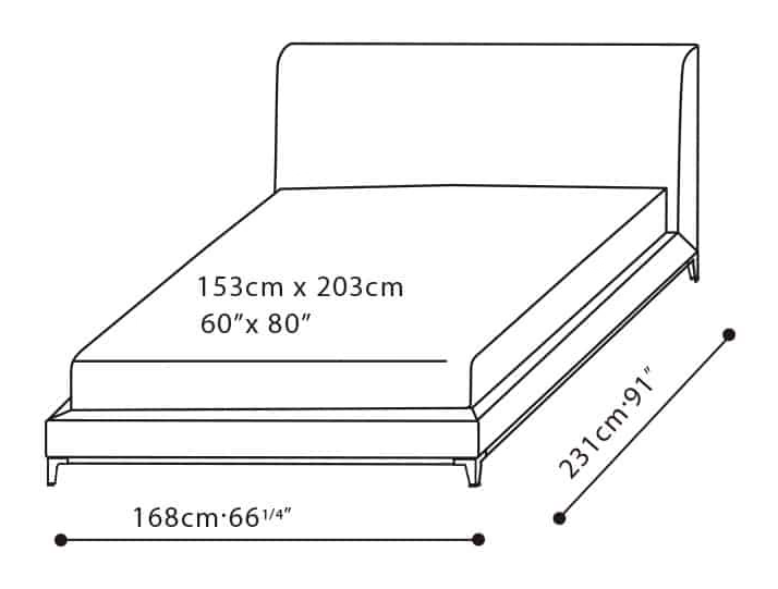 Crescent Bed by Camerich, size drawing: C03J0404 Queen