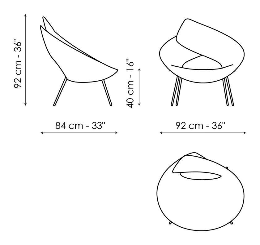 Lock Armchair by Bonaldo, size drawing: Lock