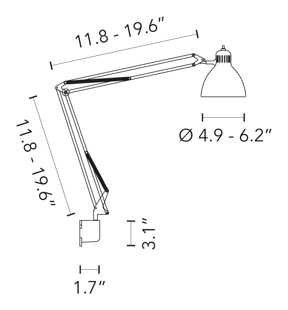 Naska Wall Lamp by Fontana Arte, size drawing