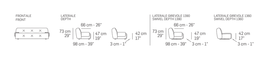 Boero Sofa by Nicoline, size drawing: Front and side views