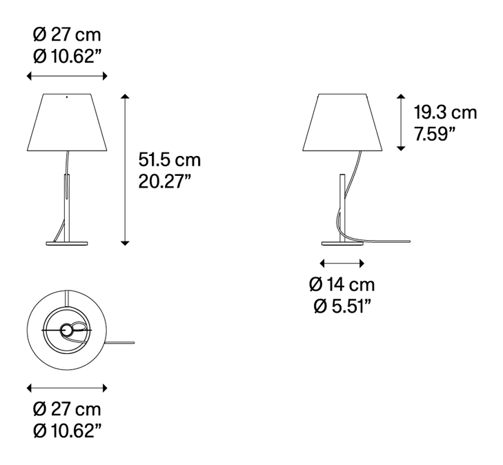 Hover Table Lamp by Lodes, size drawing
