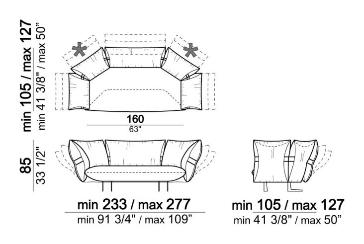 Smooth Operator Sofa by Arketipo, size drawing: Sofa
