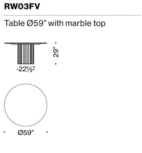 Rows Dining Table by Moroso, size drawing: Table Ø59" with marble top