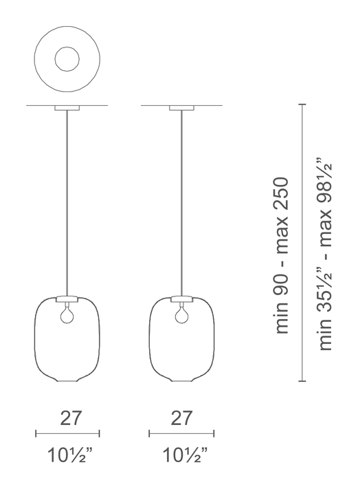 Arya Lamp by Cappellini, size drawing: PO_2003B