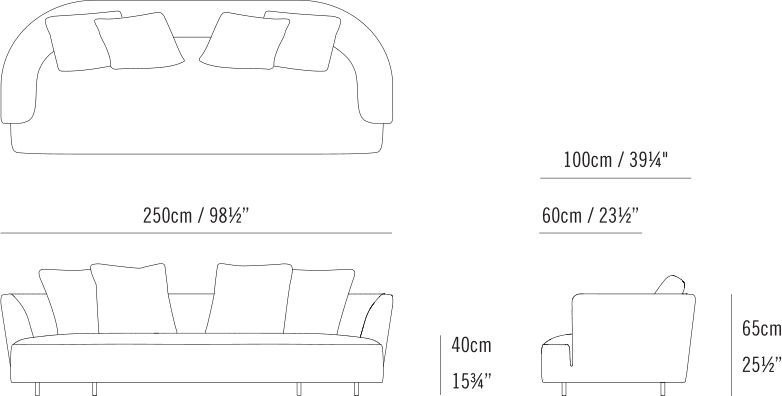 Max Sofa by Bensen, size drawing: Max Sofa 250