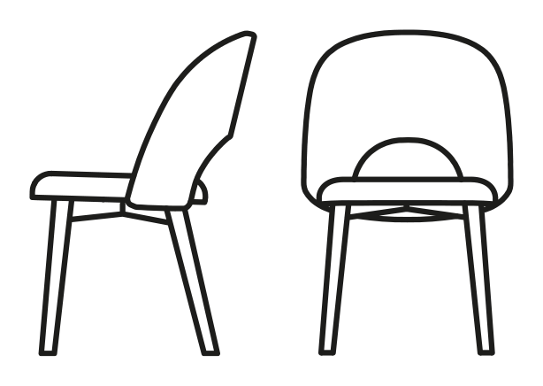 Tuka Mid Hole Chair, Wooden Legs by Connubia, size drawing
