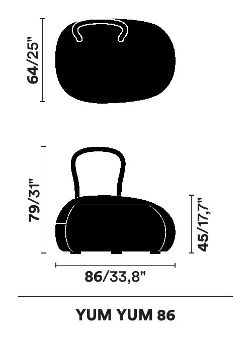 Yum Yum Armchair by Opinion Ciatti, size drawing: YUM YUM 86