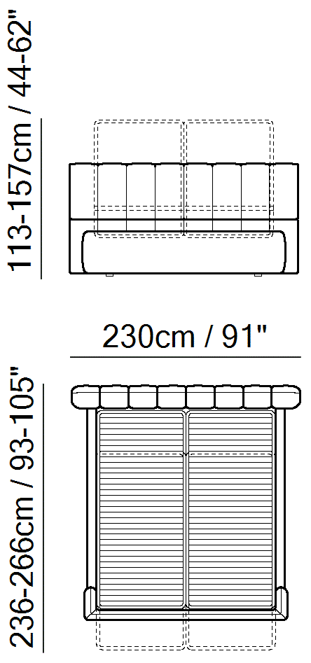 Briq Bed by Natuzzi Italia: Storage bed split mesh 180X200, outline drawing with sizes
