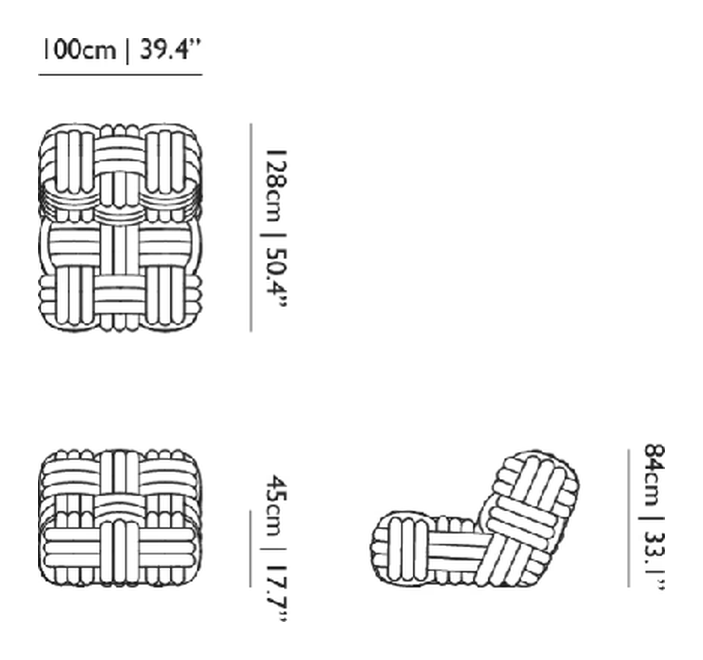 Knitty Lounge Chair by Moooi, size drawing