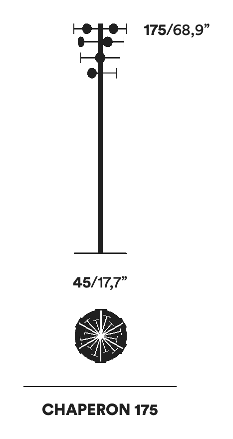 Chaperon Coat Stand by Opinion Ciatti, size drawing: CHAPERON 175
