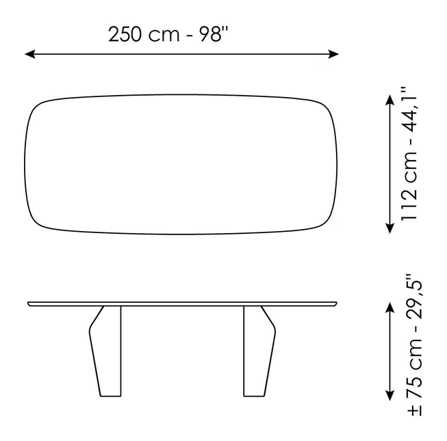 Flame Dining Table by Bonaldo, size drawing 3