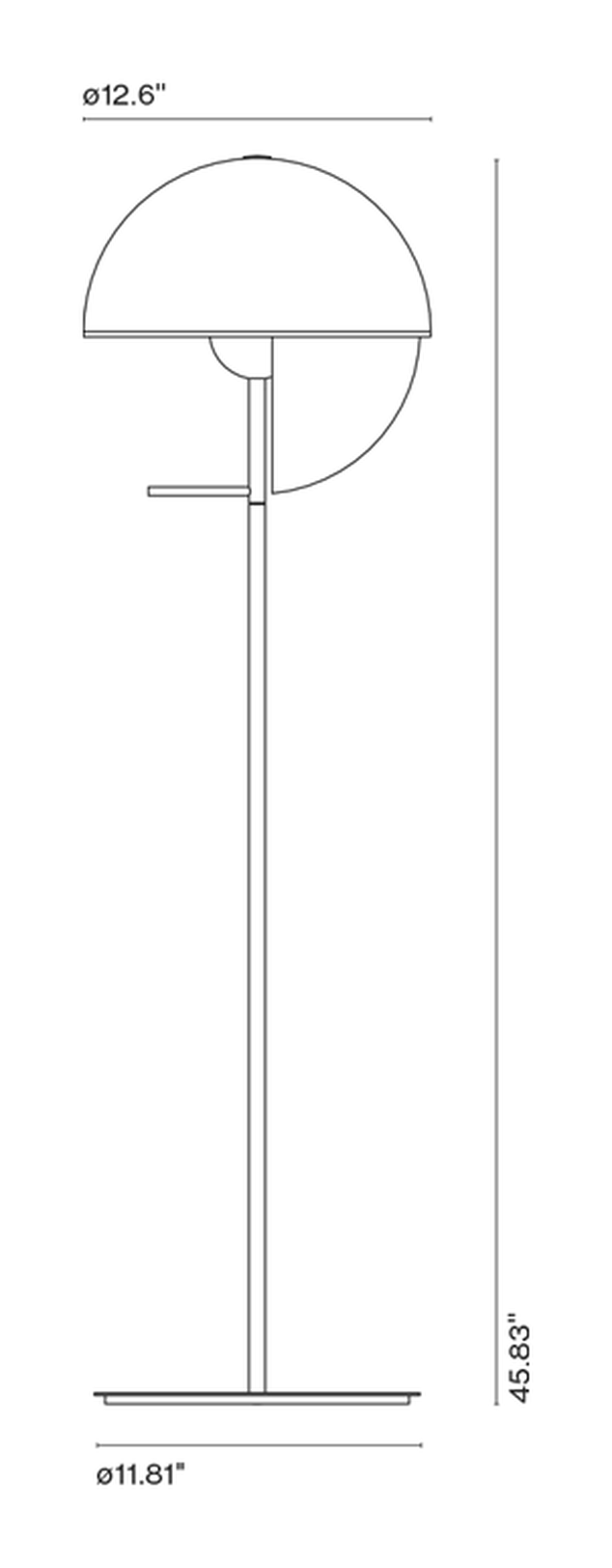 Theia Floor Lamp by Marset, size drawing