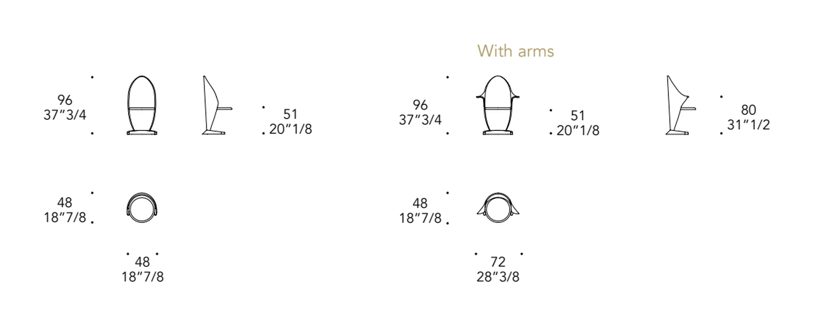 Petalo Poltroncina Armchair by Reflex, size drawing