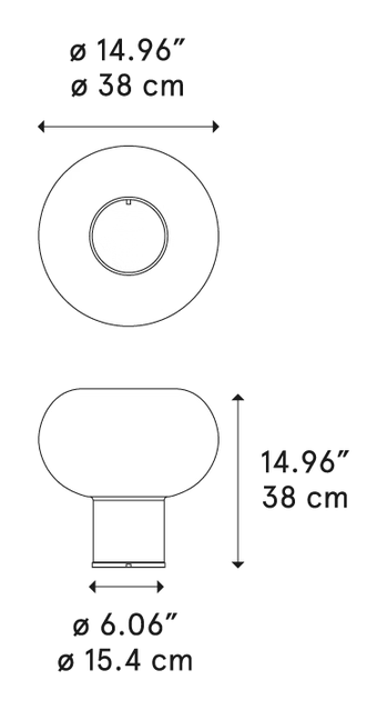 Magic Mushroom Table Lamp by Lodes, size drawing