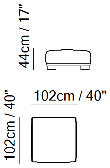 Adam Sectional by Natuzzi Italia: Large square pouf, outline drawing with sizes