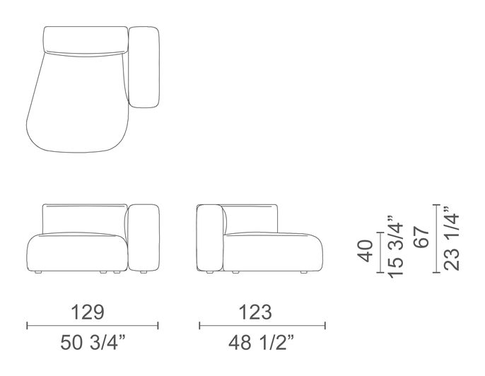 Litos Sofa by Cappellini, size drawing: LT_5B
