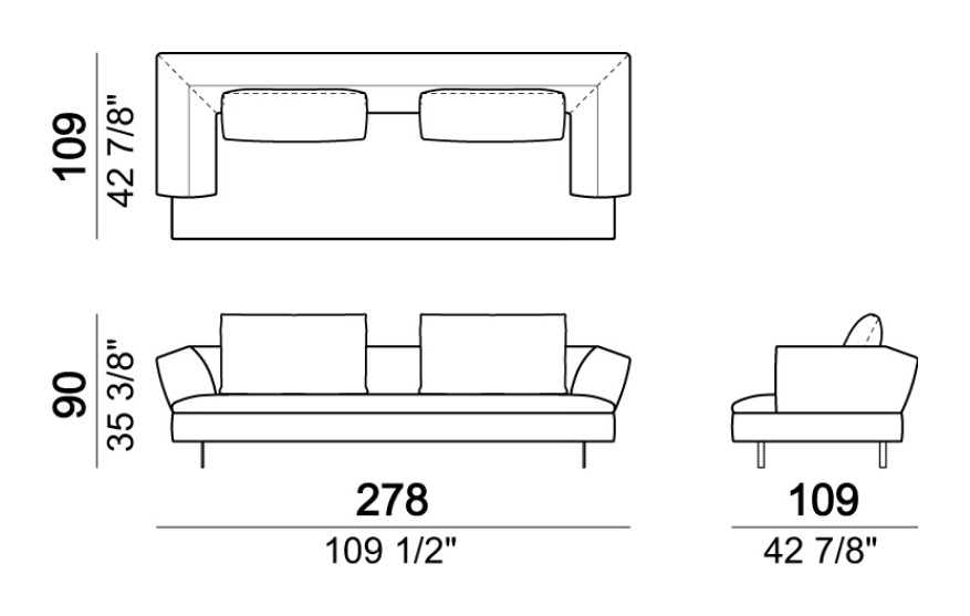 Good Times Sofa by Arketipo, size drawing: Sofa with back cushions 80 cm