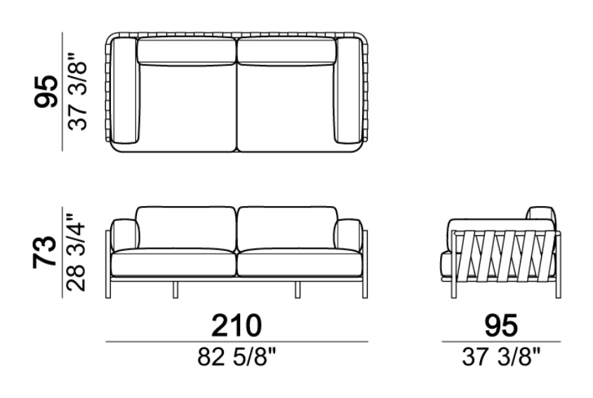 Punta Ala Sofa by Arketipo, size drawing: Sofa