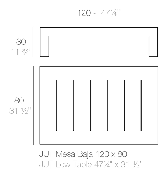 Jut Low Table by Vondom, size drawing