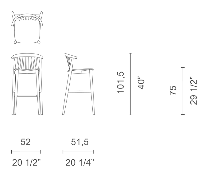 Newood Stool by Cappellini, size drawing: NW_12