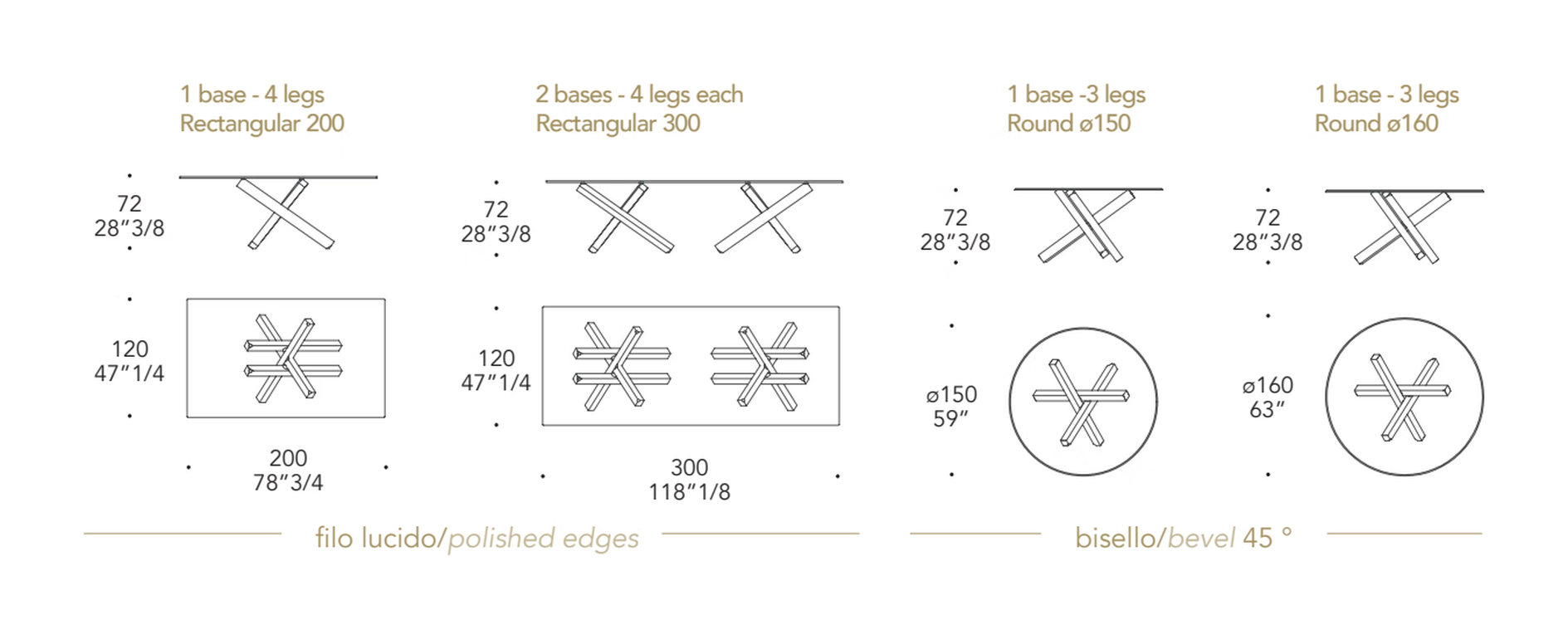Transeo 72 Craquelé Dining Table by Reflex, size drawing