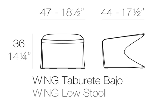 Wing Stool by Vondom, size drawing