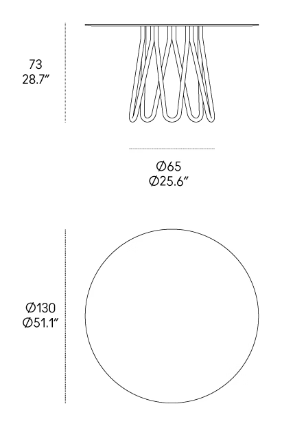 Meduse Glass Dining Table by Casamania, size drawing