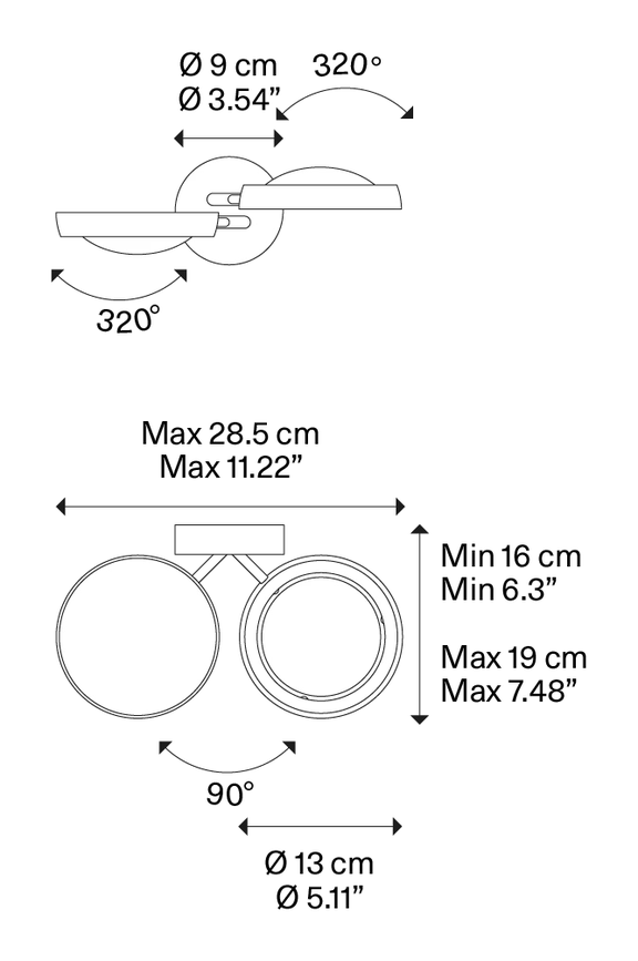 Nautilus Wall Lamp by Lodes, size drawing: Nautilus