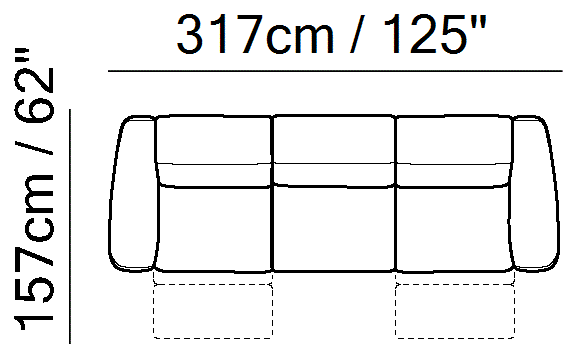 Faraone Sectional by Natuzzi Italia: Modular sofa with adjustable headrests, outline drawing with sizes