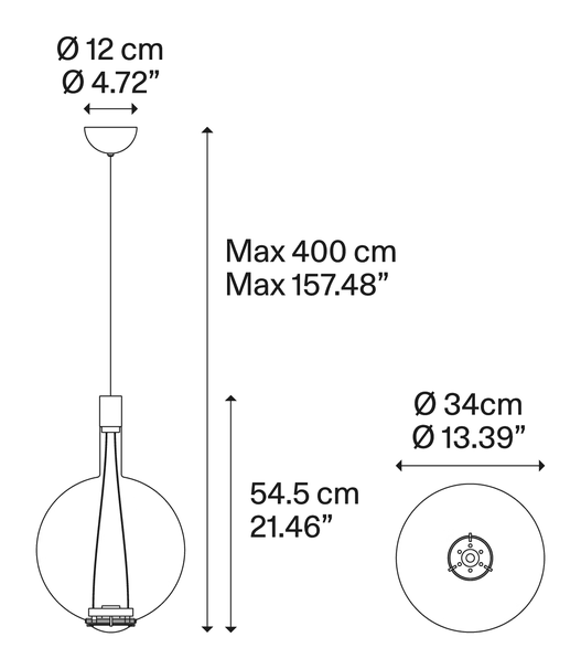 Sky-Fall Round Pendant Lamp by Lodes, size drawing: Sky-Fall Round large