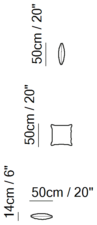 Accessori Cushions by Natuzzi Italia: Medium square cushion, outline drawing with sizes