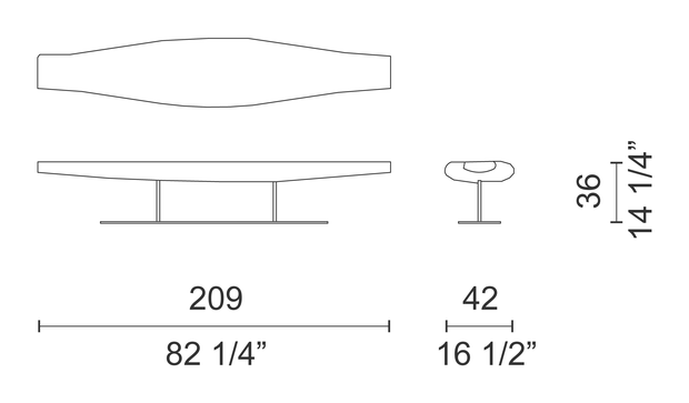 InOut Lido Bench by Cappellini, size drawing: IO_2S