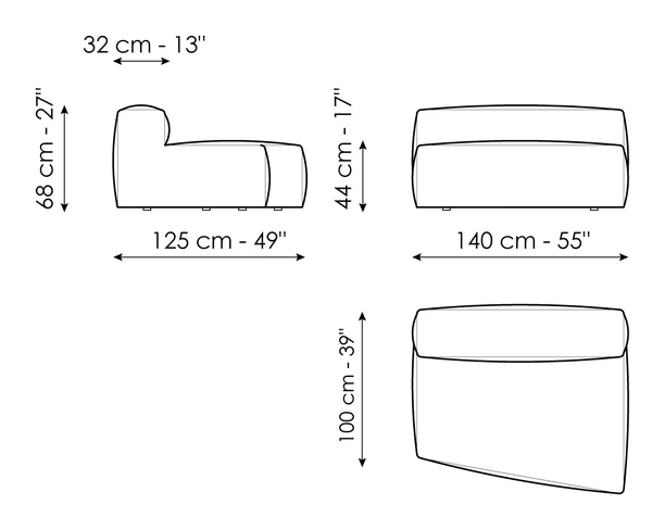 Peanut B. Modular Sofa by Bonaldo, size drawing: Trapezium