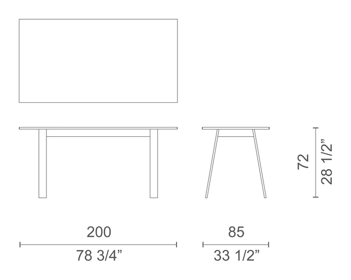 Bac Dining Table by Cappellini, size drawing: BAC1