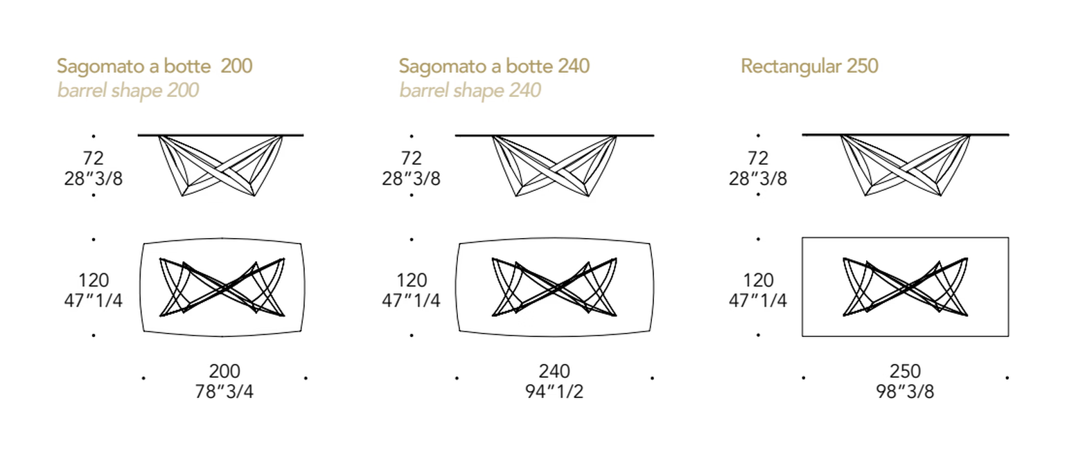 Infinito 72 Dining Table by Reflex, size drawing