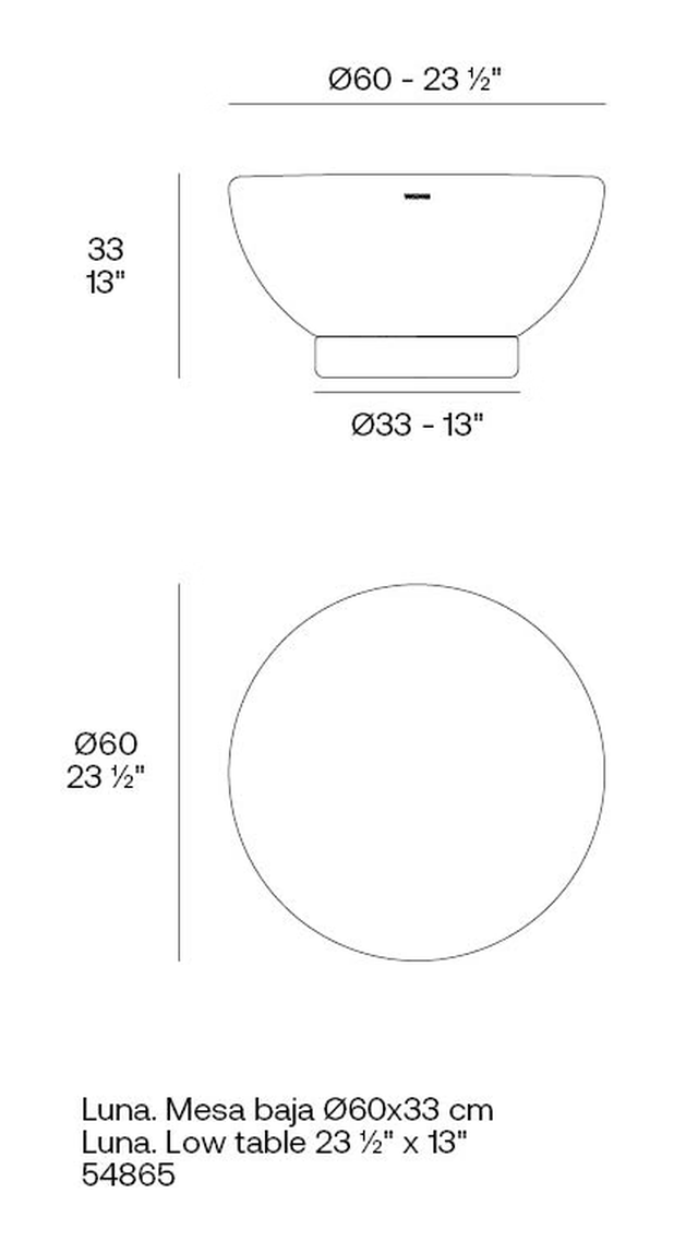 Luna Table Ø60 × 33 by Vondom, size drawing