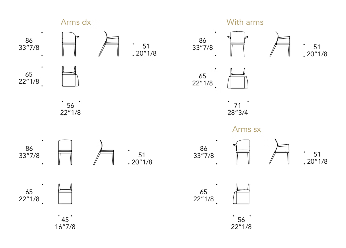 Sit Dining Chair by Reflex, size drawing