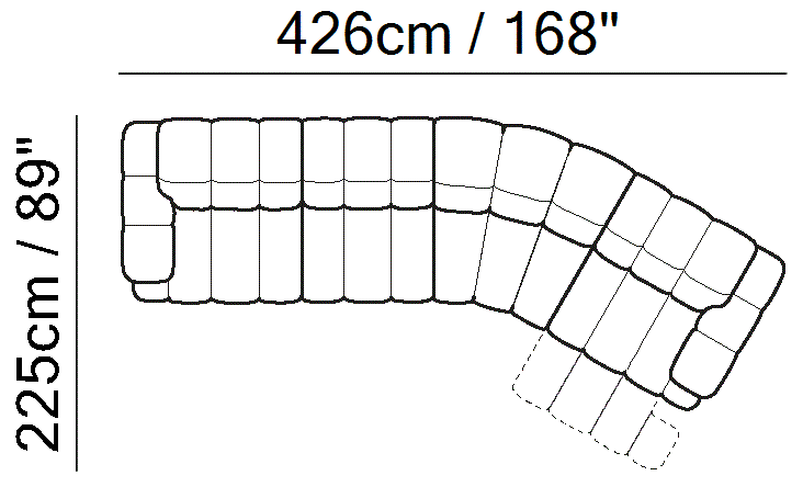 Dwell Sectional by Natuzzi Italia: Leather or fabric modular sofa, outline drawing with sizes