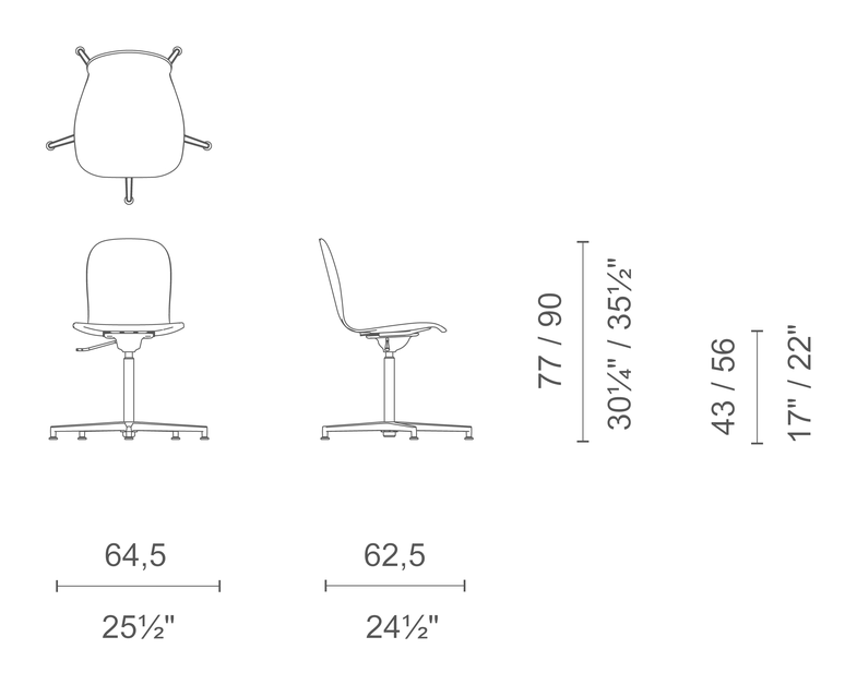 Tate Soft Chair by Cappellini, size drawing: TS_5H