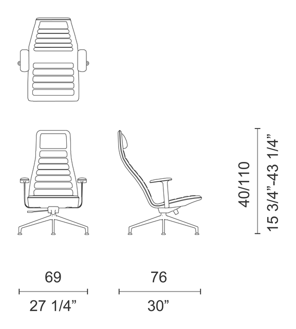 Lotus (Attesa) Armchair by Cappellini, size drawing: LS_1CB