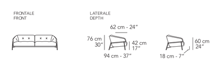 Charme Sofa by Nicoline, size drawing: Front and side views