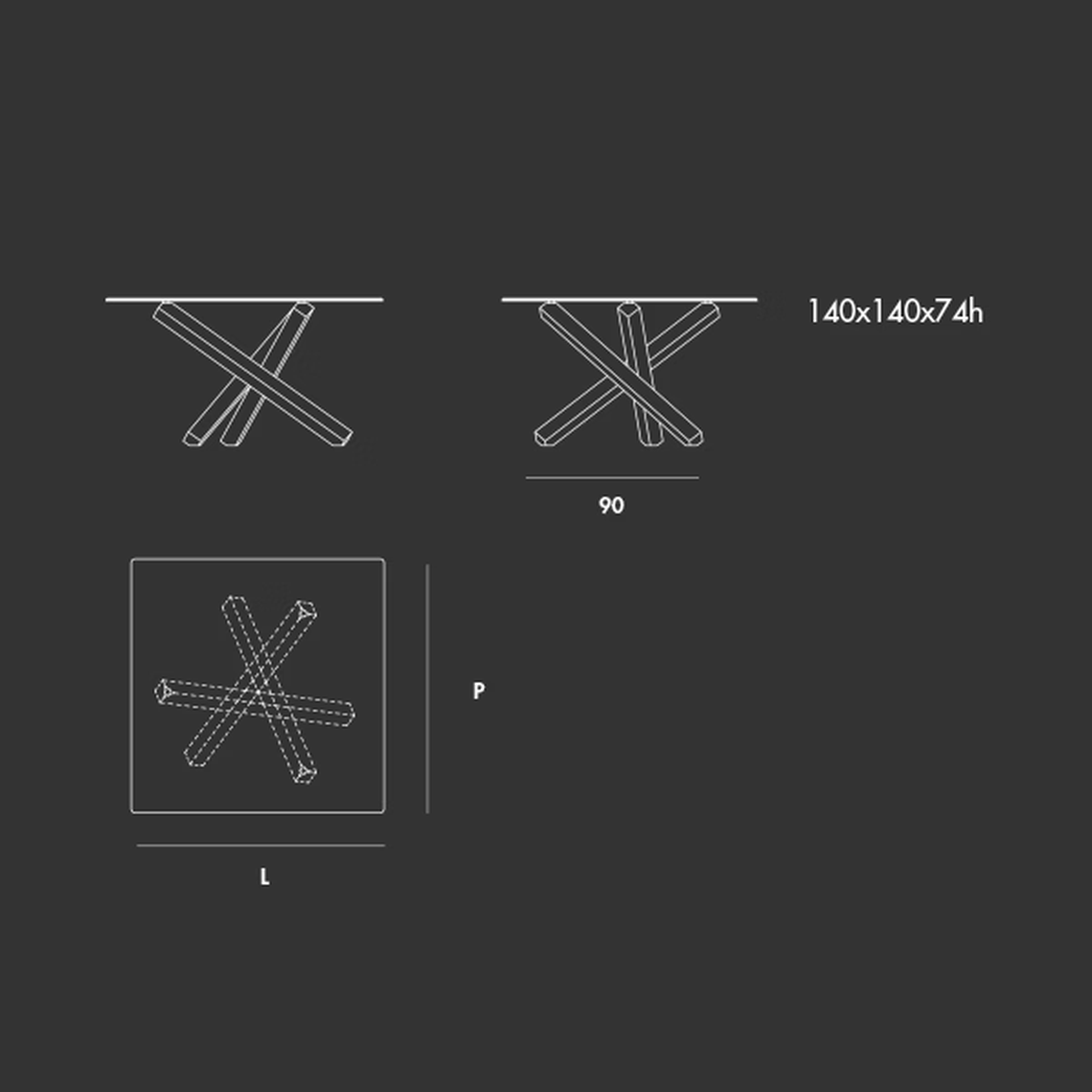 Aikido Table by Sovet, size drawing: Square