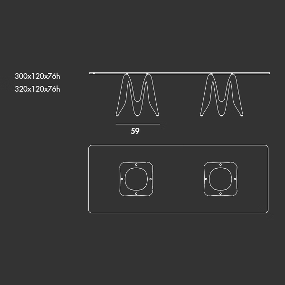 Lambda Two Bases Table by Sovet, size drawing