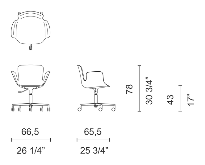 Juli Plastic Chair by Cappellini, size drawing: JUP5HR